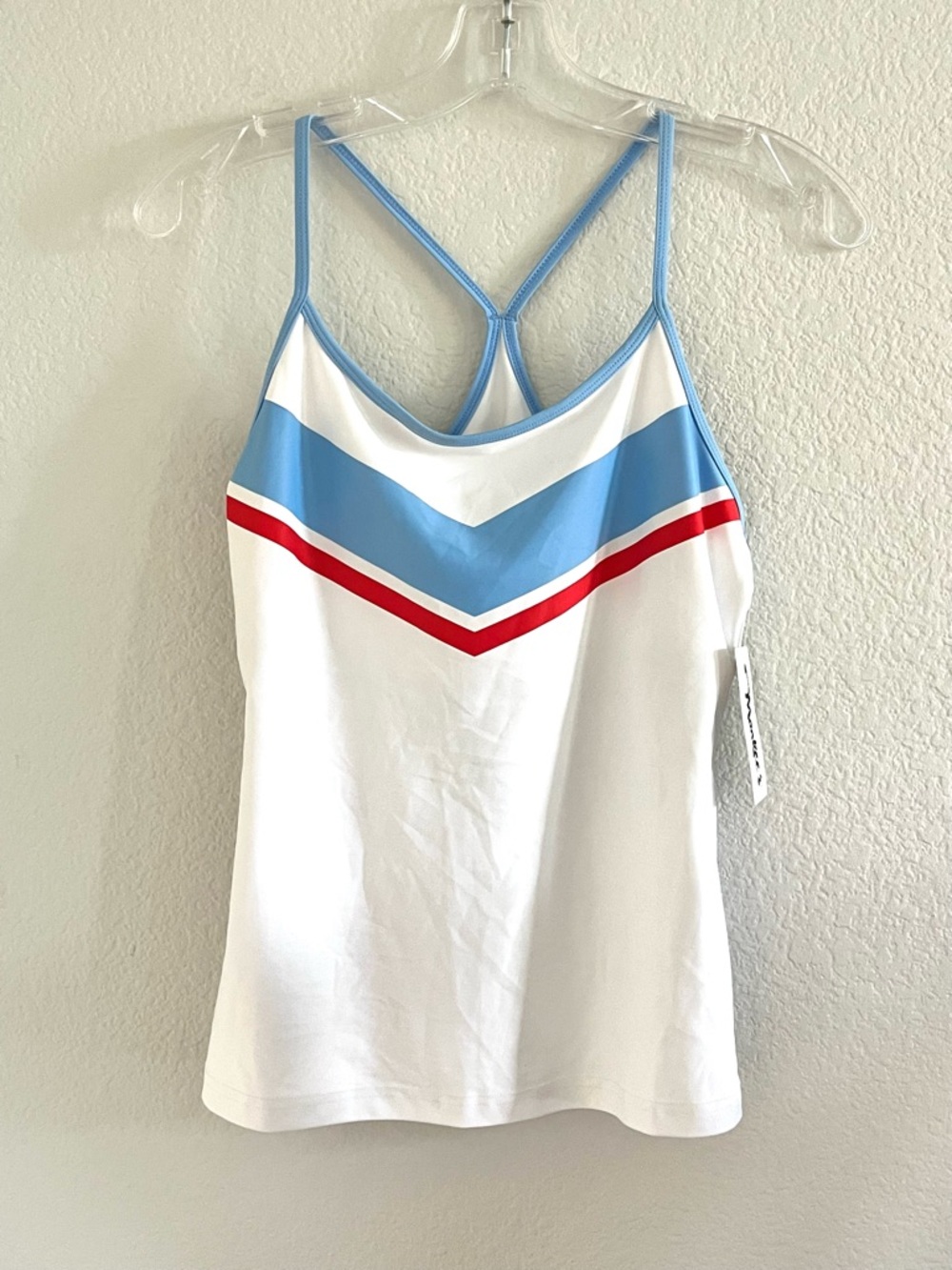 White Tank Top with Sky Blue and Red Chevron Stripes